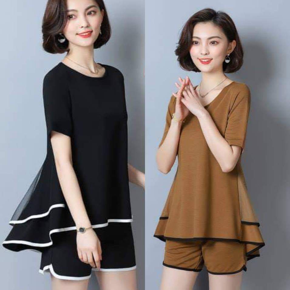 SET BỘ SỌC PEPLUM PHỐI KATE CỔ CAO SANG TRỌNG CÓ SIZE LỚN 3XL - HÀNG NHẬP KHẨU