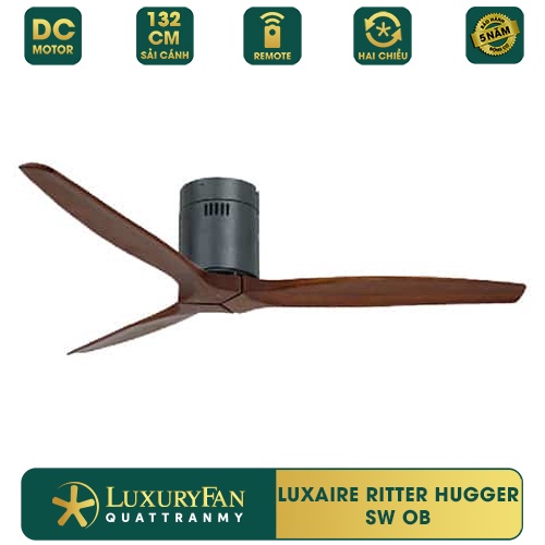 Quạt trần cho trần thấp LuxuryFan LUXAIRE RITTER HUGGER SW  RI523HDCSW - 3 cánh gỗ, Động cơ DC êm ái