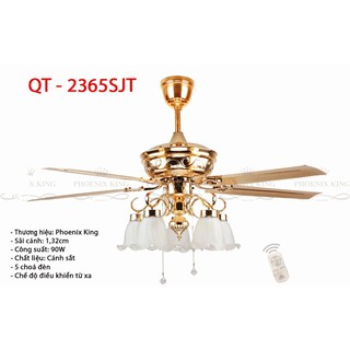 Quạt trần đèn trang trí 5 cánh q2365s động cơ 90w kèm bộ điều khiển cao cấp