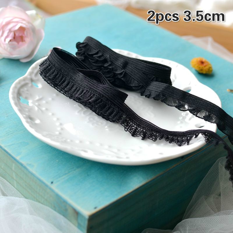 Cuộn ruy băng ren màu đen co giãn dùng may quần áo / làm đồ thủ công Diy cao cấp