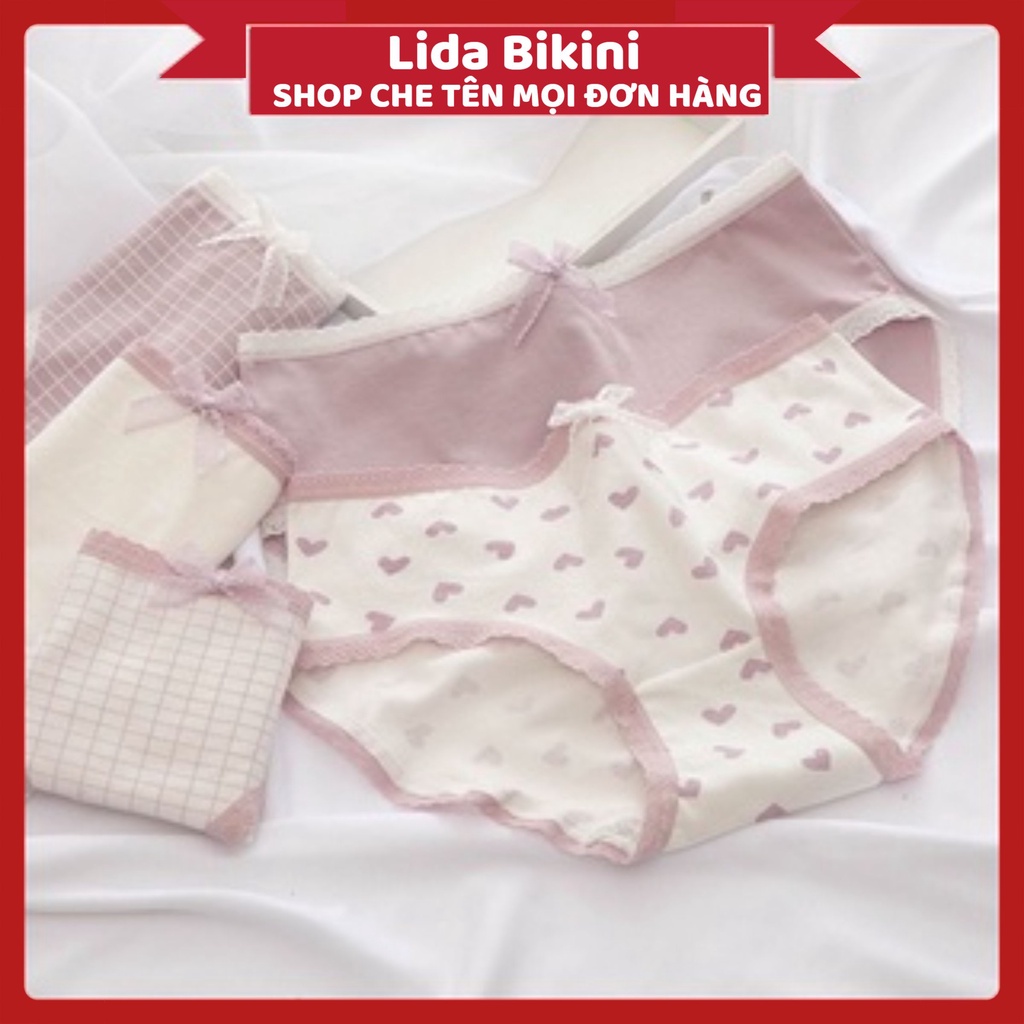 Quần Lót Nữ - Quần lót Nữ Cotton Nữ tông tím đính nơ điệu đà kháng khuẩn mềm mại DAN STORE MÃ L110