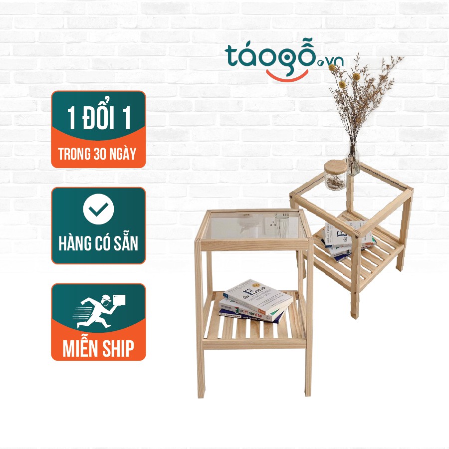 Tủ Tab Đầu Giường 2 Tầng Đa Năng Mặt Kính Táo gỗ Decor Gỗ Thông Tự Nhiên Hàng Lắp Ráp