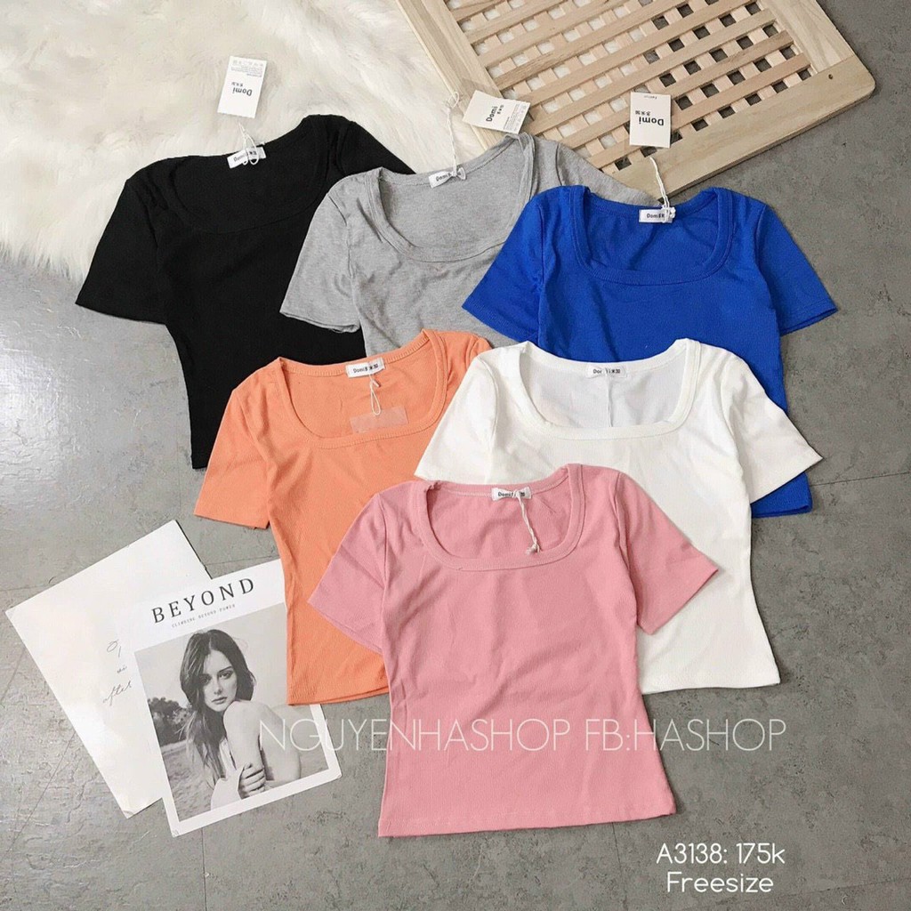 áo kiểu cổ tròn xinh chất bozip mềm hot hit thun mịn