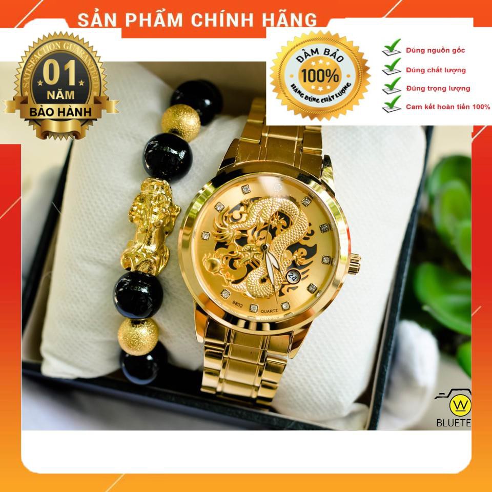 Đồng hồ nam mặt rồng, có lịch BOSCK 8802 máy pin vỏ thép không ghỉ chống nước tốt size 40mm bảo hành 12 tháng