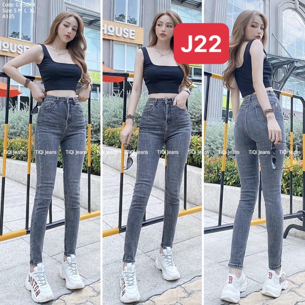 Quần jean nữ lưng cao co giãn có túi , quần bò cạp cao bigsize skinny jeans trơn dài basic J22