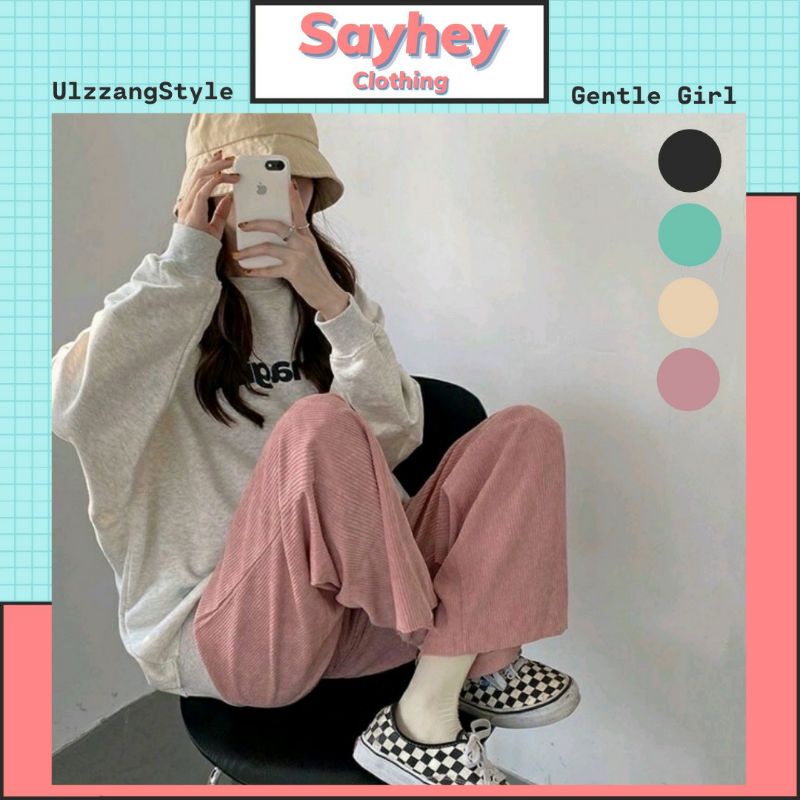 Quần ống rộng lưng cao Ulzzang nhung tăm dáng suông Unisex - Sayhey Clothing