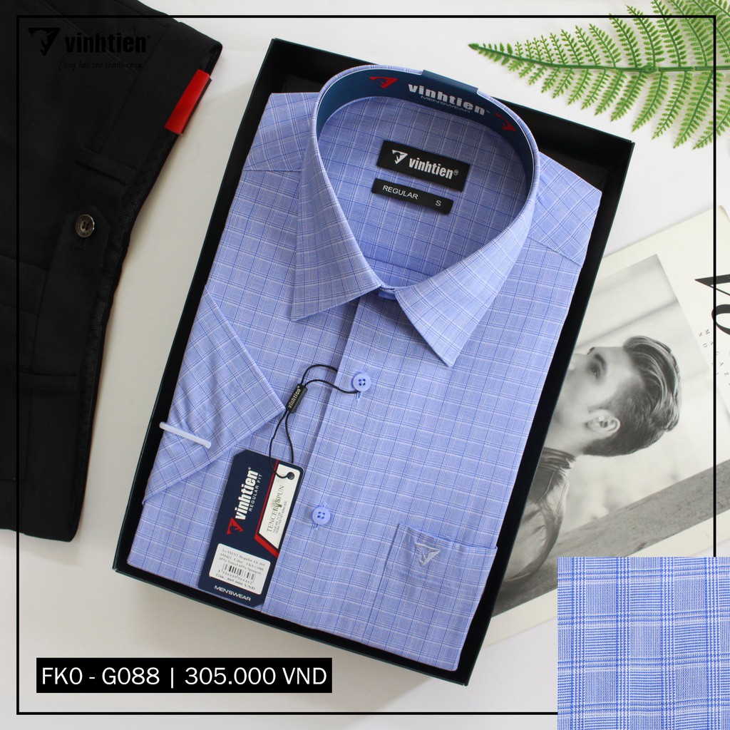 Áo Sơ Mi Ngắn Tay Sọc Caro Vạt Ngang Form Regular Vĩnh Tiến 305.1 | BigBuy360 - bigbuy360.vn