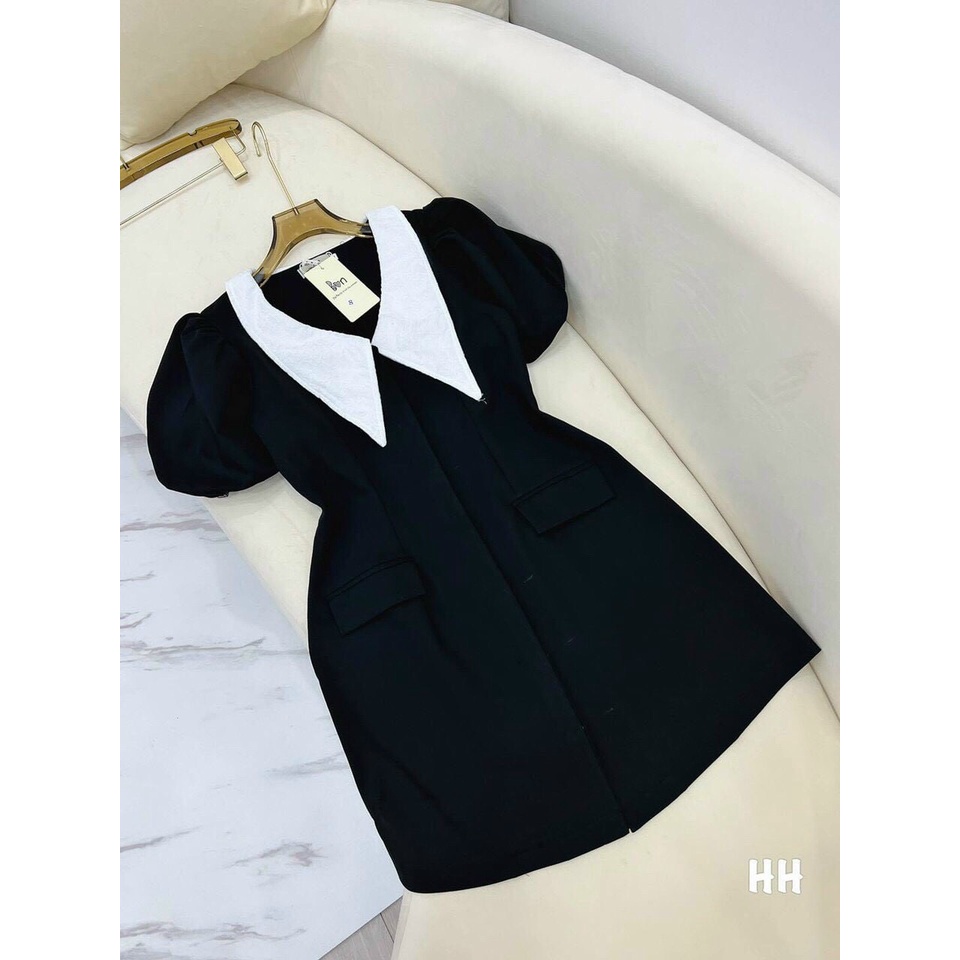 Đầm đen thiết kế xinh thời trang dáng chữ A phối cổ trắng,  váy đen cổ trắng ulzzang phù hợp đi chơi đi tiệc