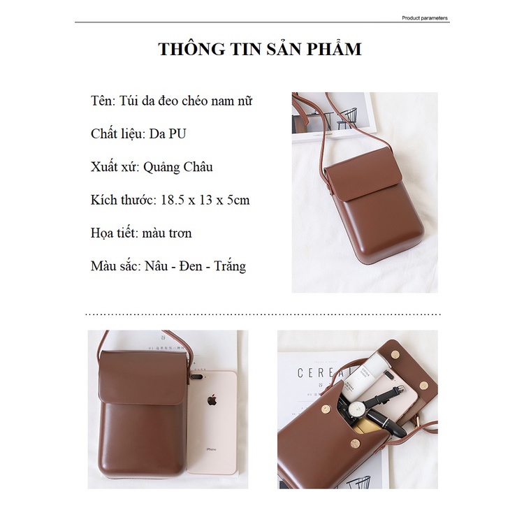 Túi da đeo chéo nam nữ phong cách cổ điển trơn bóng vintage form cứng khóa nam châm BHTT56