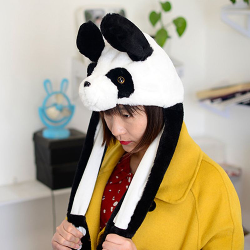 Nón Bông Giữ Ấm Tai Hình Gấu Trúc 3D Dễ Thương Có Túi Khí Chuyển Động