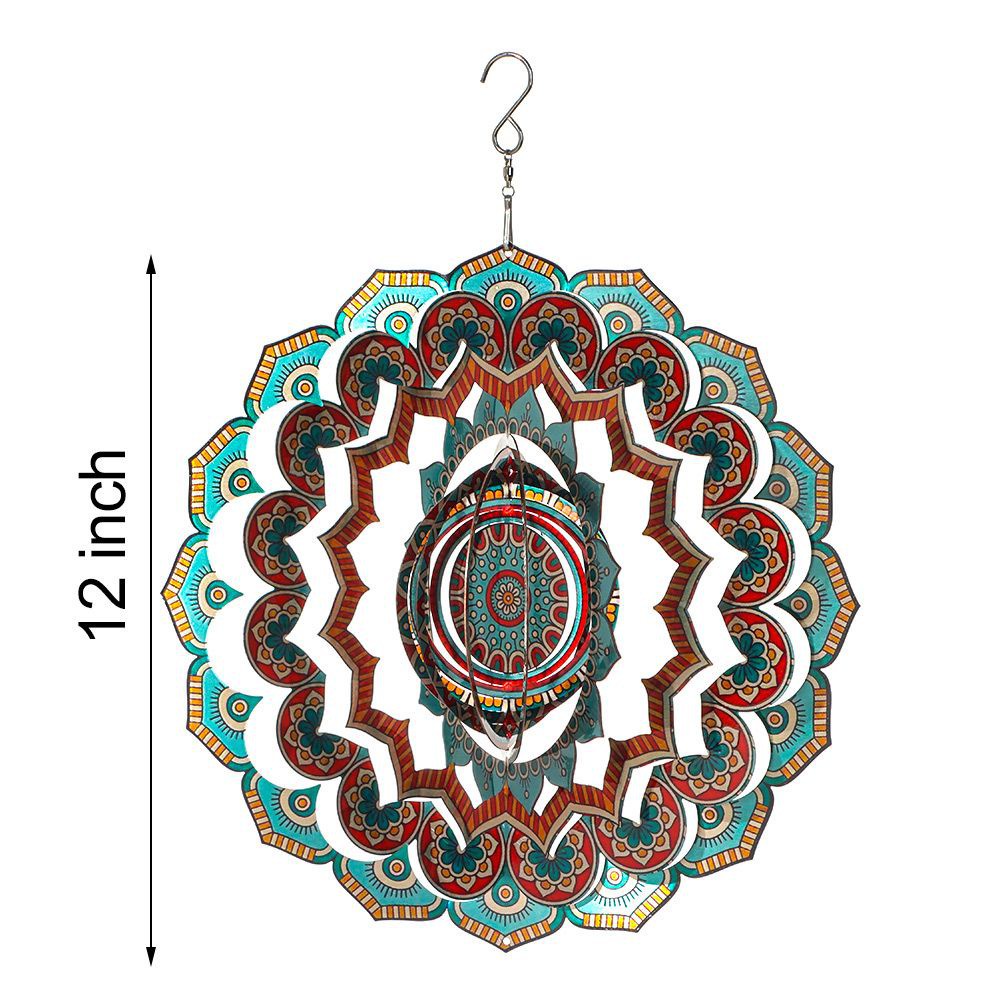 MIOSHOP Crafts Mandala Wind Spinner Yard Art 3D Stainless Steel Garden Colorful Ornaments Outdoor Hanging Decorations