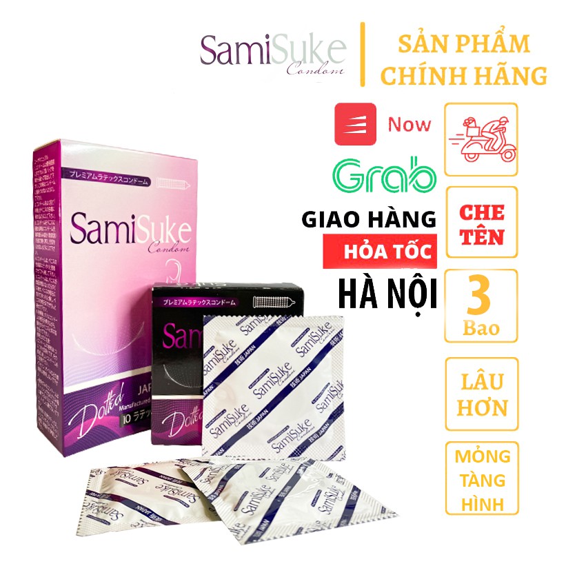 Bao Cao Su Gai, Gân SamiSuke Dotted, Hộp 3 chiếc Chính Hãng, Hóa Đơn Cty, Chân Thật Như Không Đeo,  Hương Táo Quyến Rũ