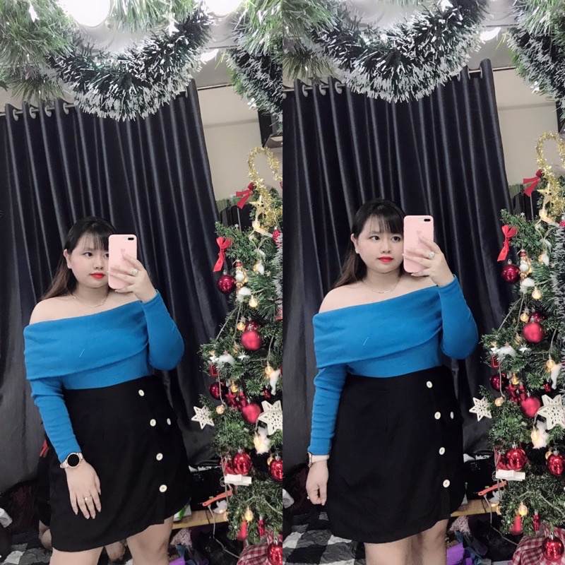 Set Áo trễ vai+ Chân váy nút