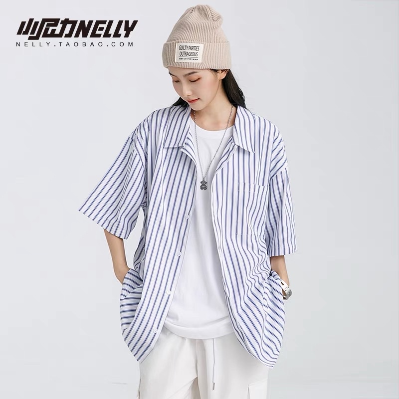 Áo sơ mi NELLY kẻ sọc xanh túi ngực