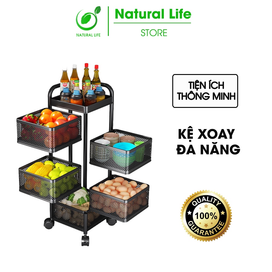 Kệ Xoay Đa Năng 360 Độ Đựng Rau Củ Quả Dáng Vuông, Kệ Đựng Đồ Thông Minh Tiết Kiệm Không Gian Thép Carbon Cao Cấp