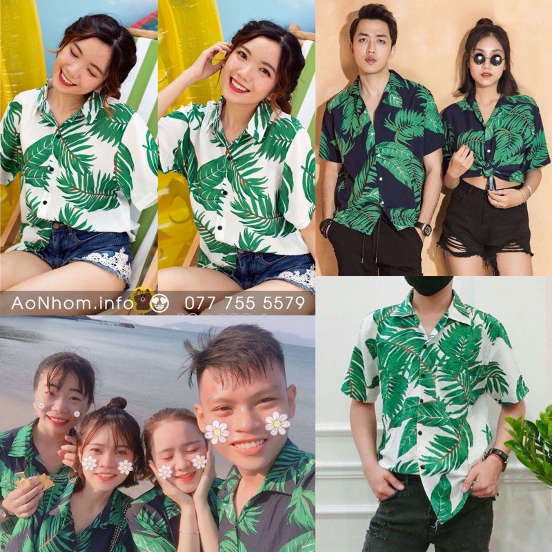 Áo Sơ Mi Hawaii Đi Biển Mềm Mát - Lá Cây Nhiệt Đới - Áo Đôi Đồng Phục Nhóm Lớp Team Building Hoạ Tiết Hoa Lá Trái Cây