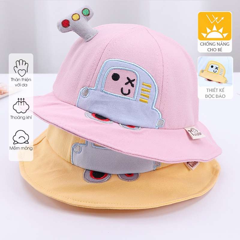 Nón chống nắng cho bé 6 tháng -18 tháng, nón trẻ em POCOHOM rộng vành họa tiết xe thời trang dễ thương bé trai, bé gái