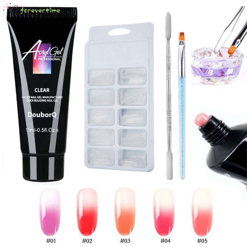 Poly Gel Nail Art Kit Nail Extension Gel Fake Nails Tips File Brush Clip Set