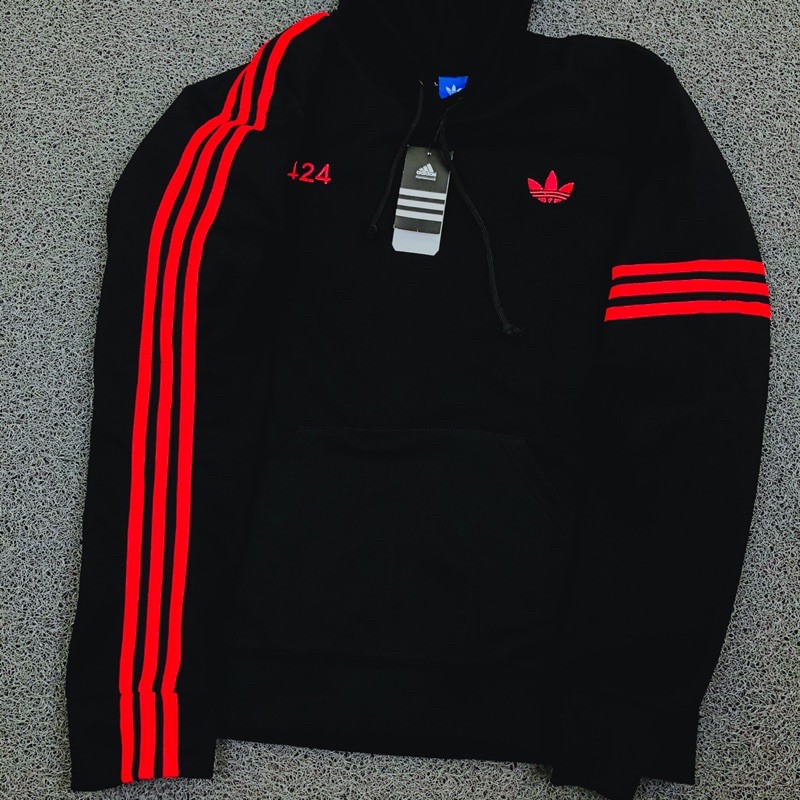 Áo Khoác Hoodie Adidas X 424 Màu Đỏ Phối Sọc Hàng Nhập Khẩu