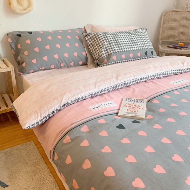 Set Chăn Ga Tim Hồng Phối Cotton Living Cực Sang Chảnh Siêu Yêu (Shinbedding.shop)