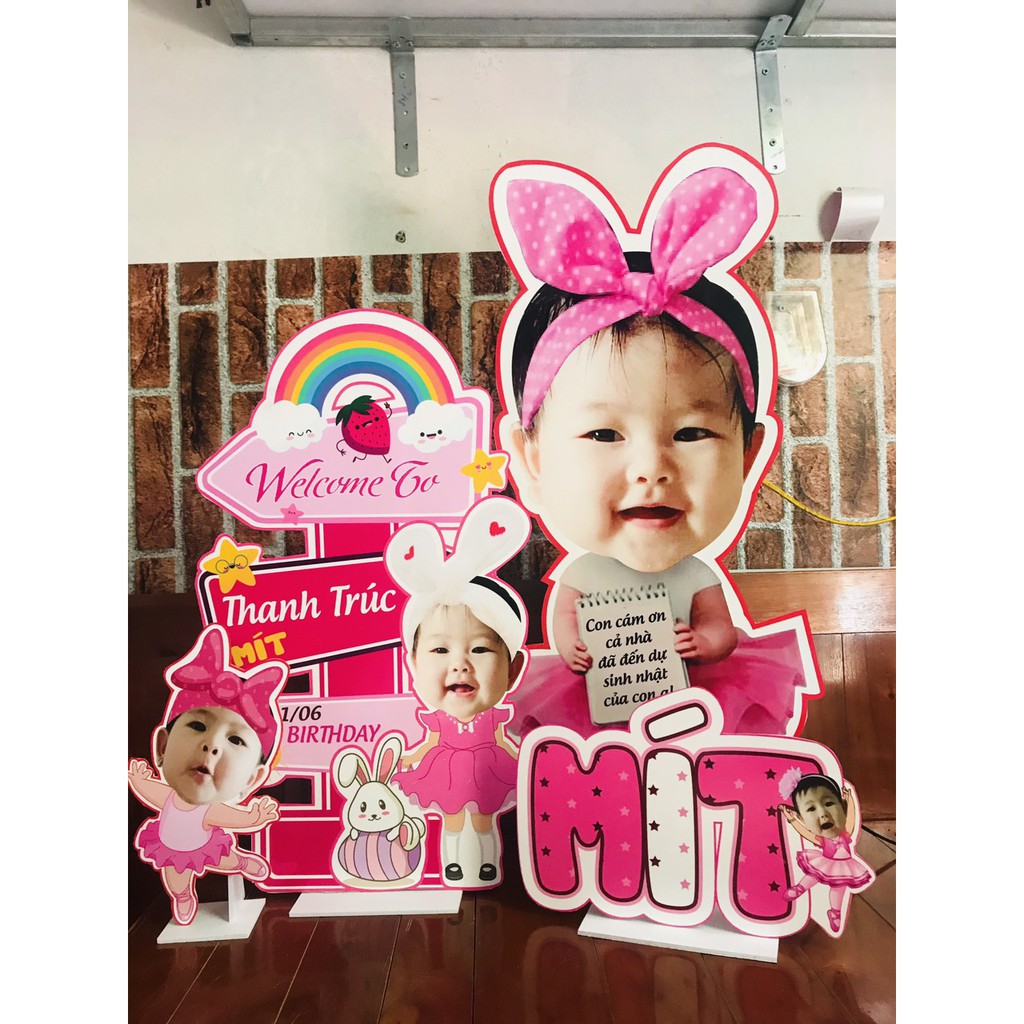 Set chibi sinh nhật bé màu Hồng