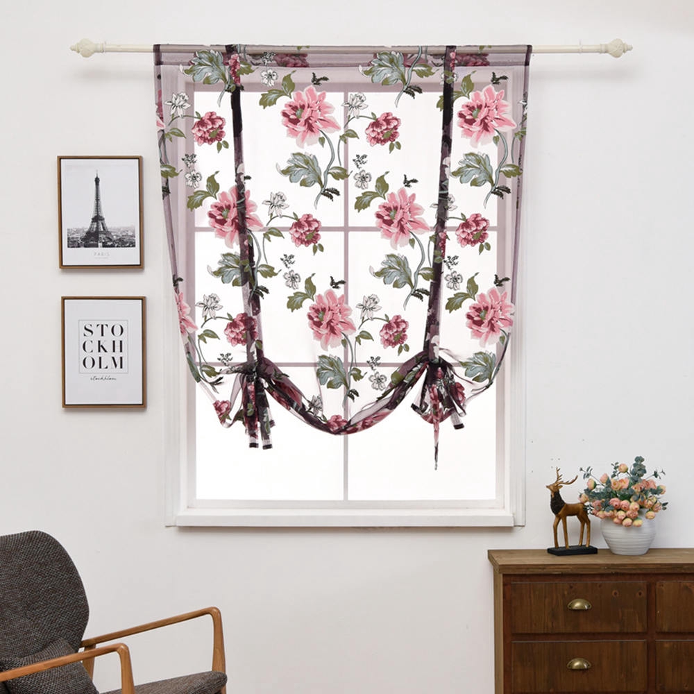 Rèm cửa sổ vải tuyn họa tiết hoa mẫu đơn thiết kế theo phong cách châu âu