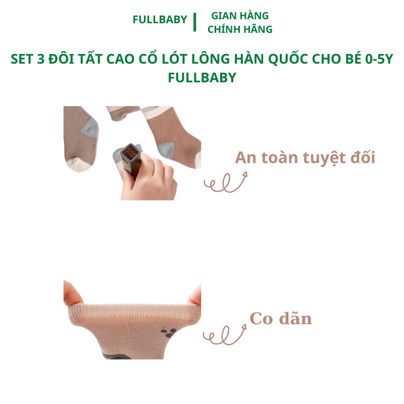 Tất cao cổ cho bé lót lông mềm mại set 3 đôi dày đẹp ấm áp phong cách hàn quốc từ 0-5 tuổi