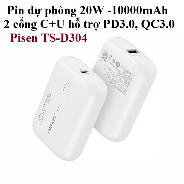 Pin dự phòng 20W - 10000mAh PD3.0 QC3.0 Pisen TS-D304