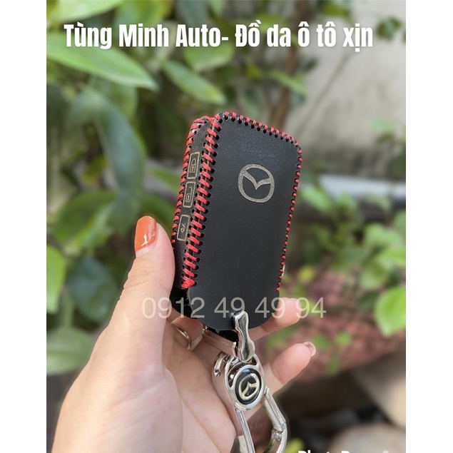 Bao da móc khoá cho dòng xe ô tô Mazda 3, Mazda Cx30, Cx3, bọc chìa khoá da thật khâu tay 100%