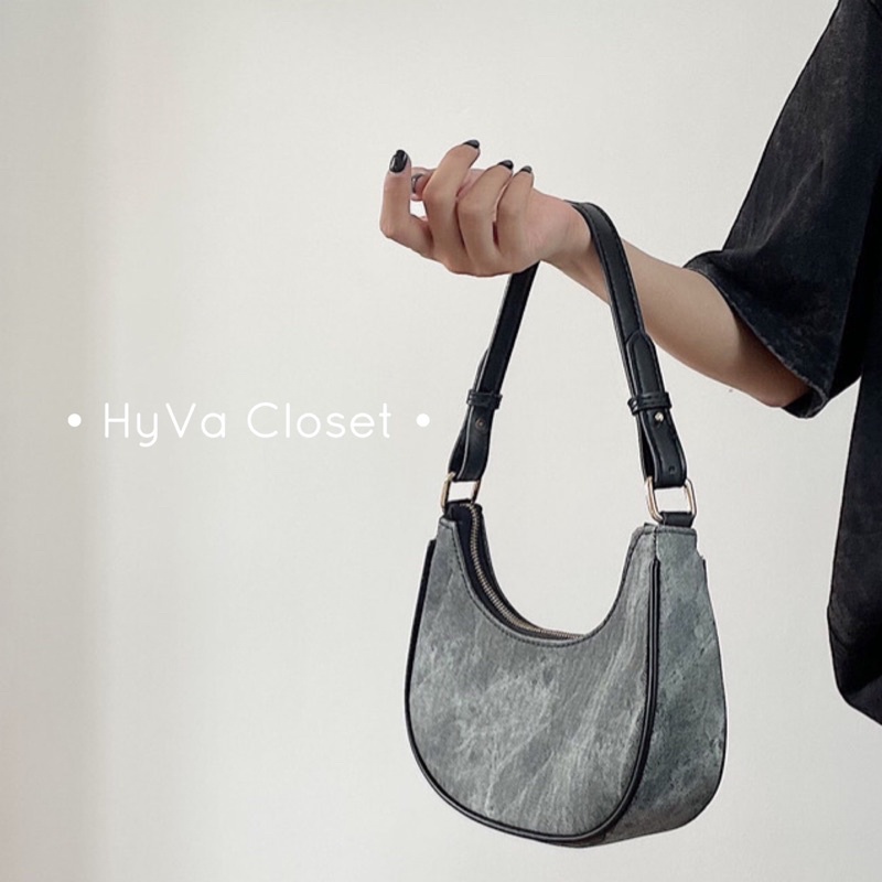 Túi Da Kẹp Nách Nữ Màu Loang Xám Đen Độc Lạ