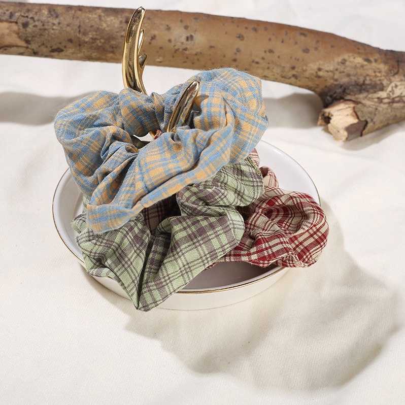 Buộc tóc scrunchies vải sọc caro nữ hàn quốc