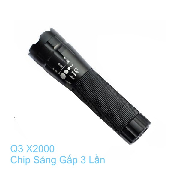 Đèn Pin Siêu Sáng Cầm Tay Oso X2000 (Đen) Bỏ Túi - Vỏ Hợp Kim Chống Nước, Độ Sáng Mạnh Chiếu Xa, 3 Chế Độ