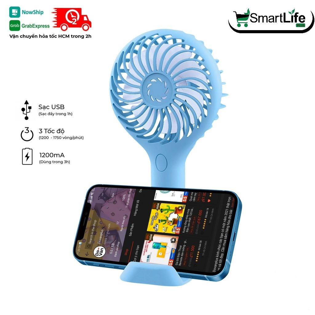 Quạt mini cầm tay sạc điện tốc độ quay cao 1750 vòng/phút - Siêu mát lạnh pin 1200mA Kê Điện thoại