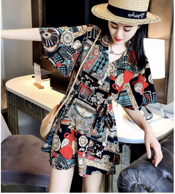 Jumpsuit ngắn, bộ jum đùi in họa tiết - DTH