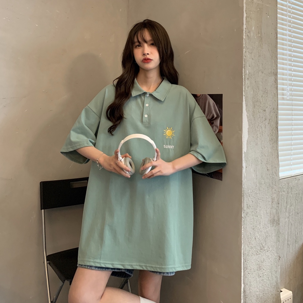 Áo Thun Cổ Trụ Form Rộng In Hình Sunny Dễ Thương Unisex Nam Nữ Đều MẶc Được TTQ0069