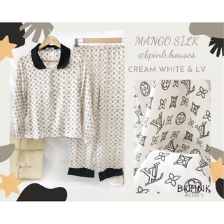 Đồ bộ pyjama hoạ tiết hoa trà chất liệu lụa Mango