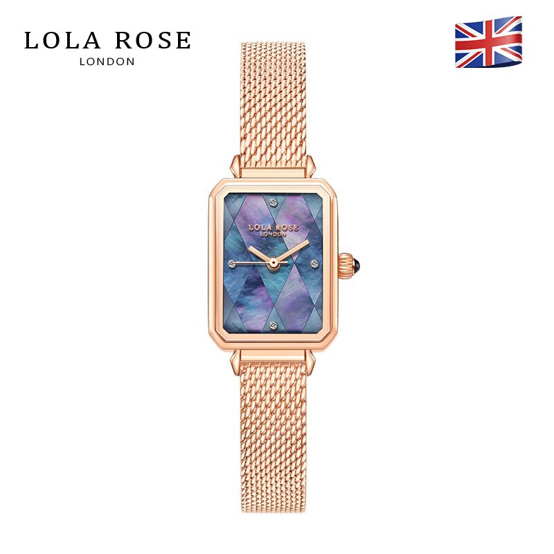 Đồng hồ nữ đẹp sang trọng Lolarose dây kim loại mặt vuông vỏ ngọc trai tím xanh quyế thumbnail