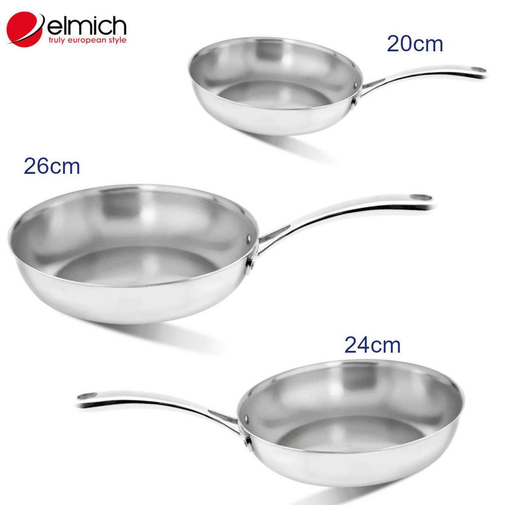 Chảo xào inox 304 đáy từ đúc liền nguyên khối elmich trimax size 20, 24cm, 26cm