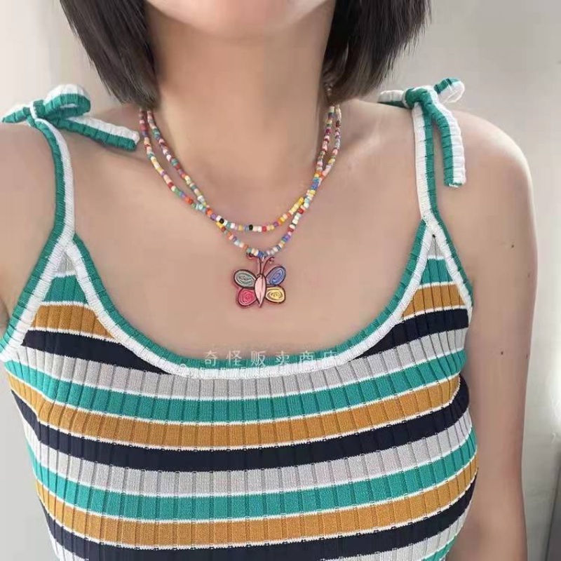 Vòng cổ Hai Lớp Mặt Hoa Màu Sắc Phong Cách Hàn Quốc Dành Cho Nữ