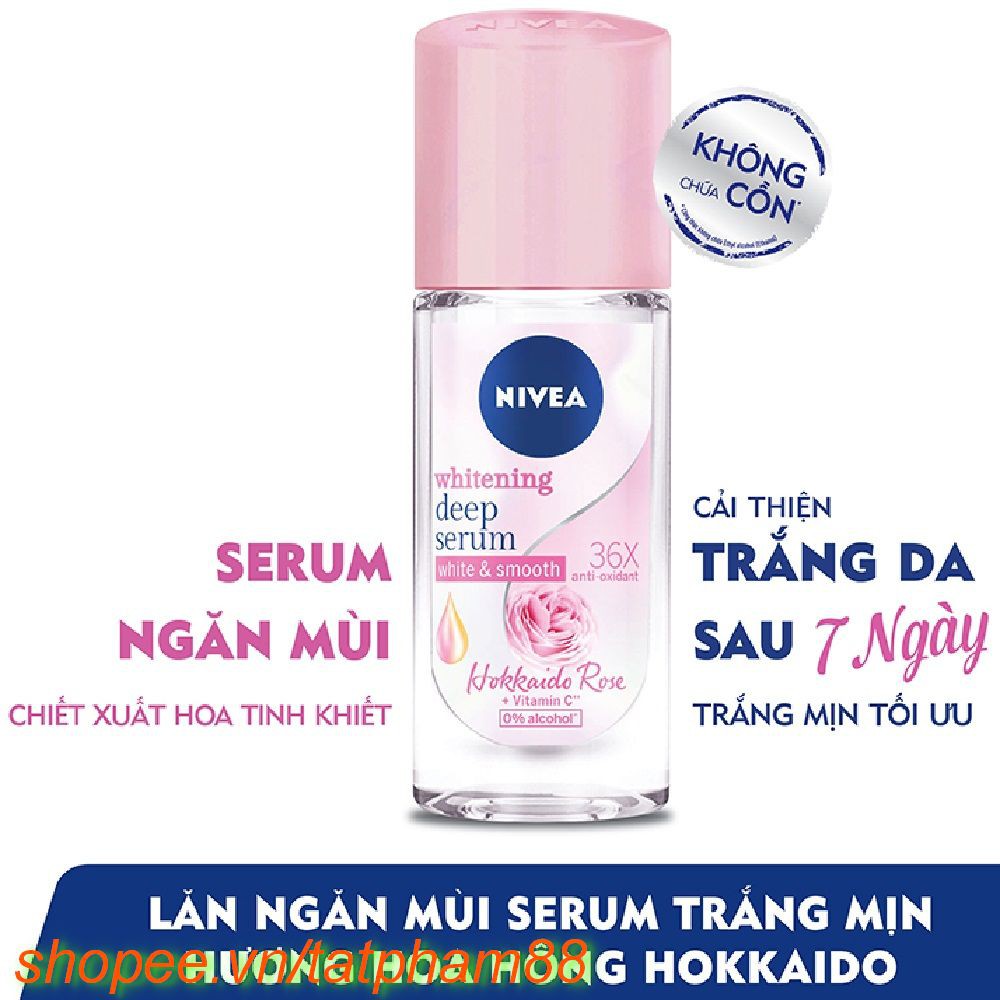 Lăn Khử Mùi 40ml Nivea Serum Trắng Mịn Hương Hoa Hồng Hokkaido, Chính Hãng.