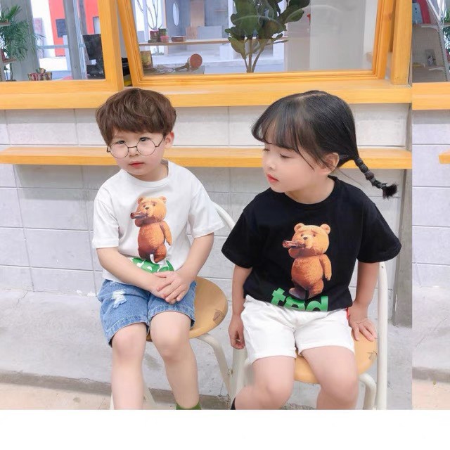 Áo thun tay lỡ hàn quốc hình gấu Teddy unisex cho bé ,Samyy_vn