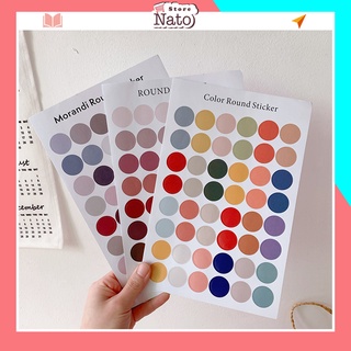 Set 48 sticker hình tròn dán trang trí, nhãn dán dot dán Bullet journal, điện thoại NATO STK08