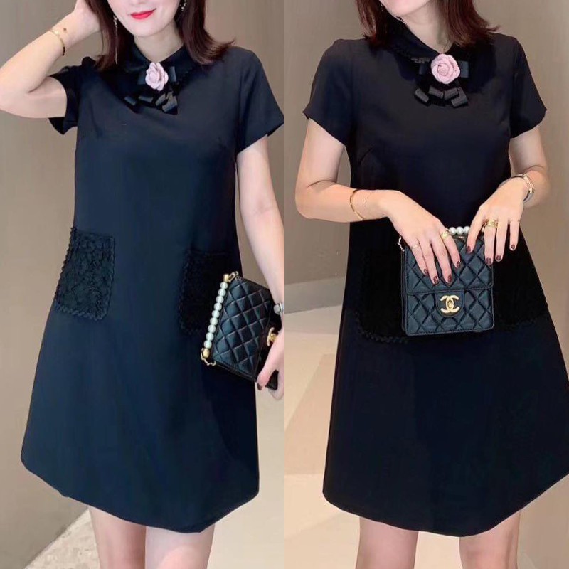 ĐẦM NỮ DỰ TIỆC QUẢNG CHÂU CAO CẤP, DÁNG XOÈ NGẮN ULZZANG, CỔ NƠ, SÁT NÁCH, CHẤT KAKI LỤA (48kg-64kg)