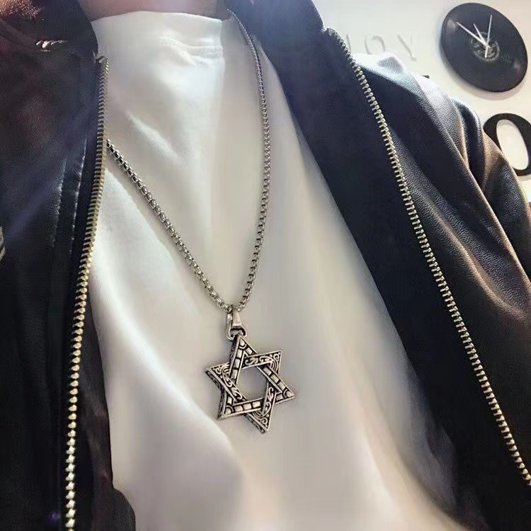 Vòng cổ Thép Titan Mặt Ngôi Sao Sáu Cánh Phong Cách hip hop Cho Nam Nữ