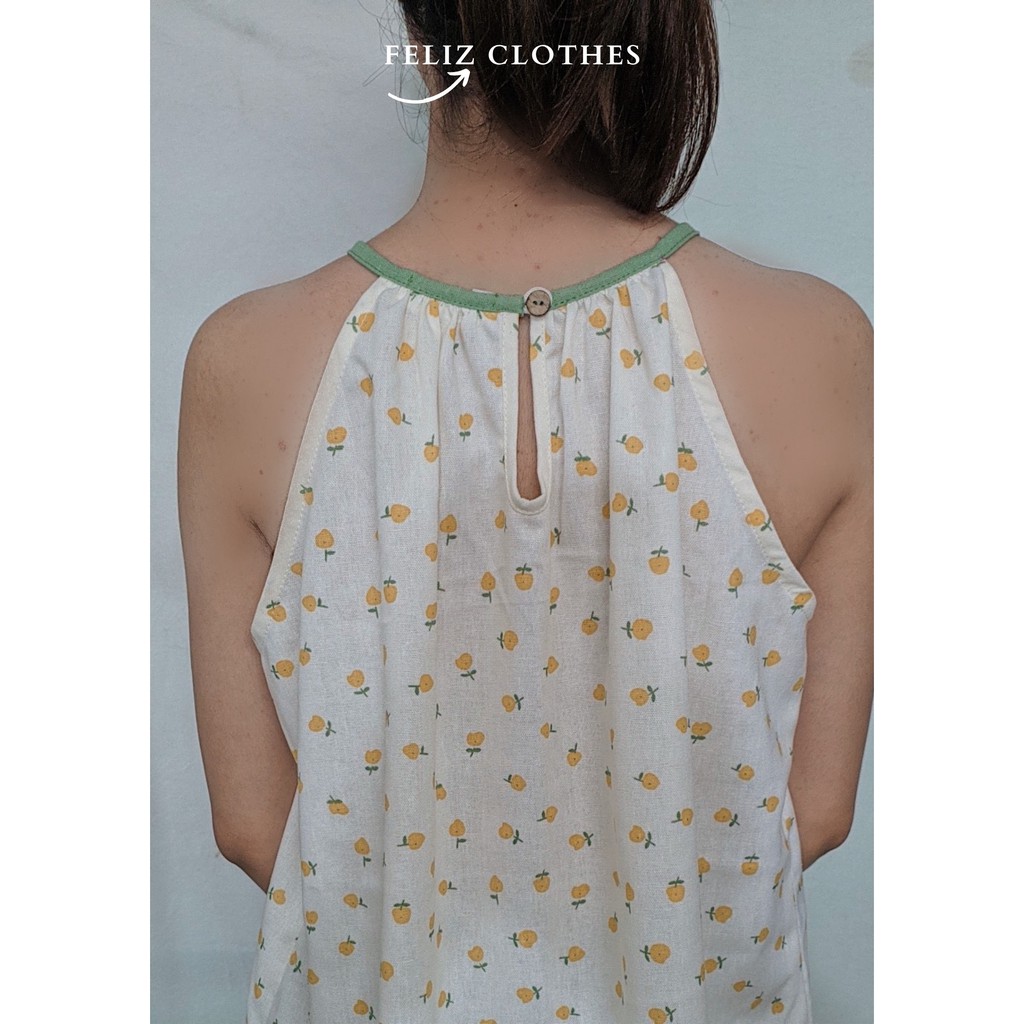 [Feliz.Clothes] Đồ ngủ 2 dây yếm linen bột hoa vàng siêu mát, siêu dễ thương | BigBuy360 - bigbuy360.vn