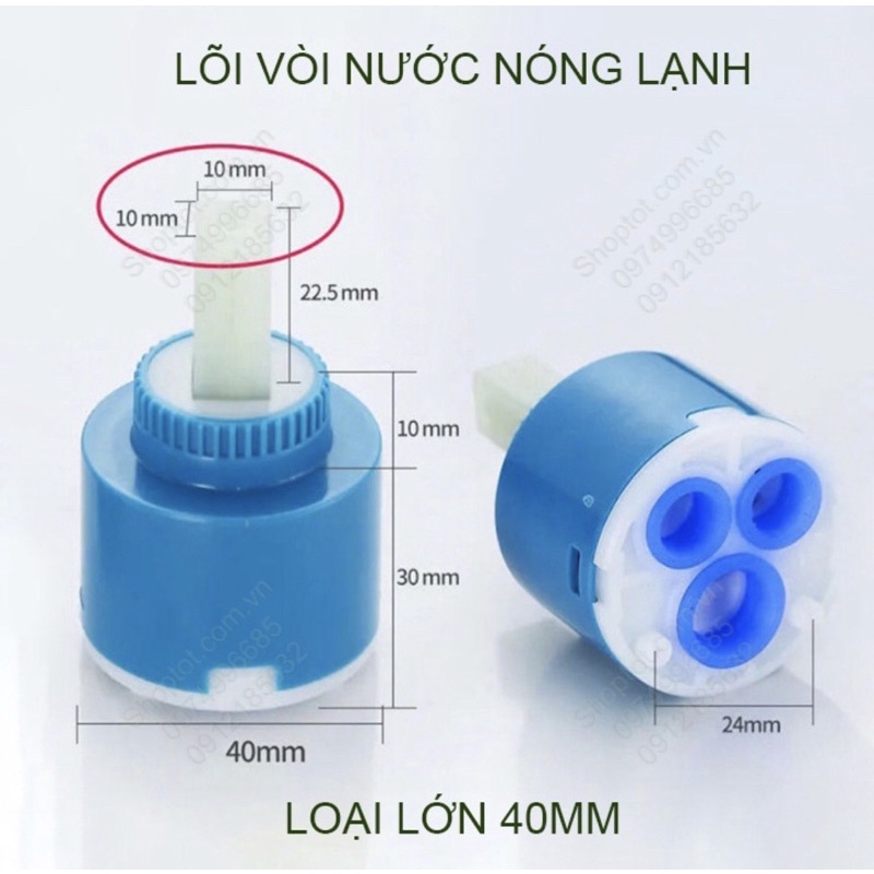 Lõi vòi nước nóng lạnh, dùng cho vòi chậu rửa lavabo, vòi chậu rửa bát, vòi sen tắm, loại 35mm hoặc 40mm