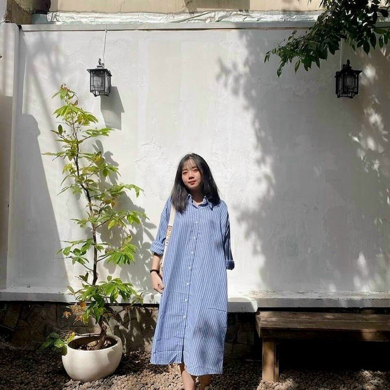 đầm somi sọc xanh