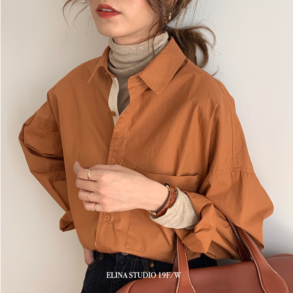 Korean style solid color long sleeve shirt