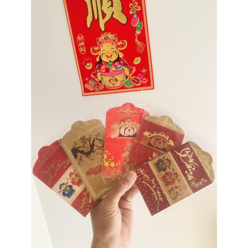 [Tết ] - lì xì đỏ thuần Việt màu sắc cực tươi, in chữ nổi chúc tết cực đẹp, - set 6 bao - VPP Halu