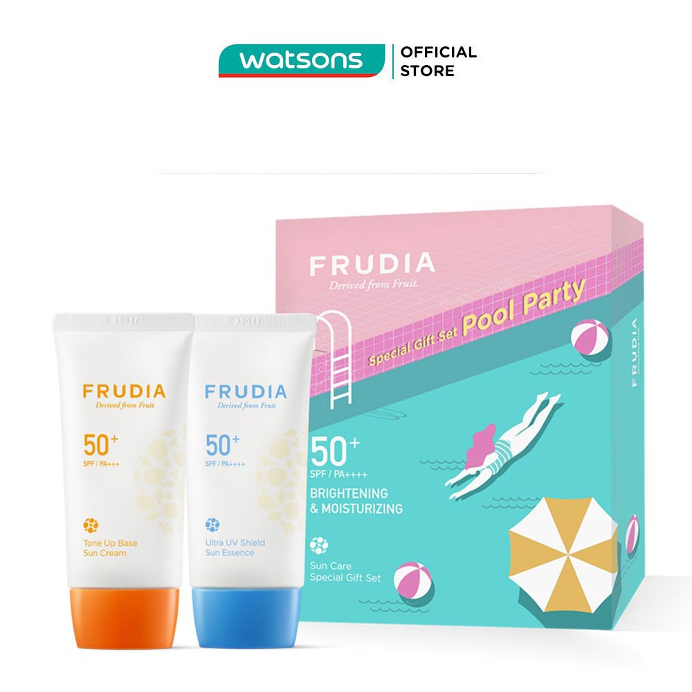 Set Chống Nắng Frudia Pool Party (Kem Chống Nắng Sáng Da 50g + Tinh Chất Chống Nắng Dưỡng Ẩm 50g)